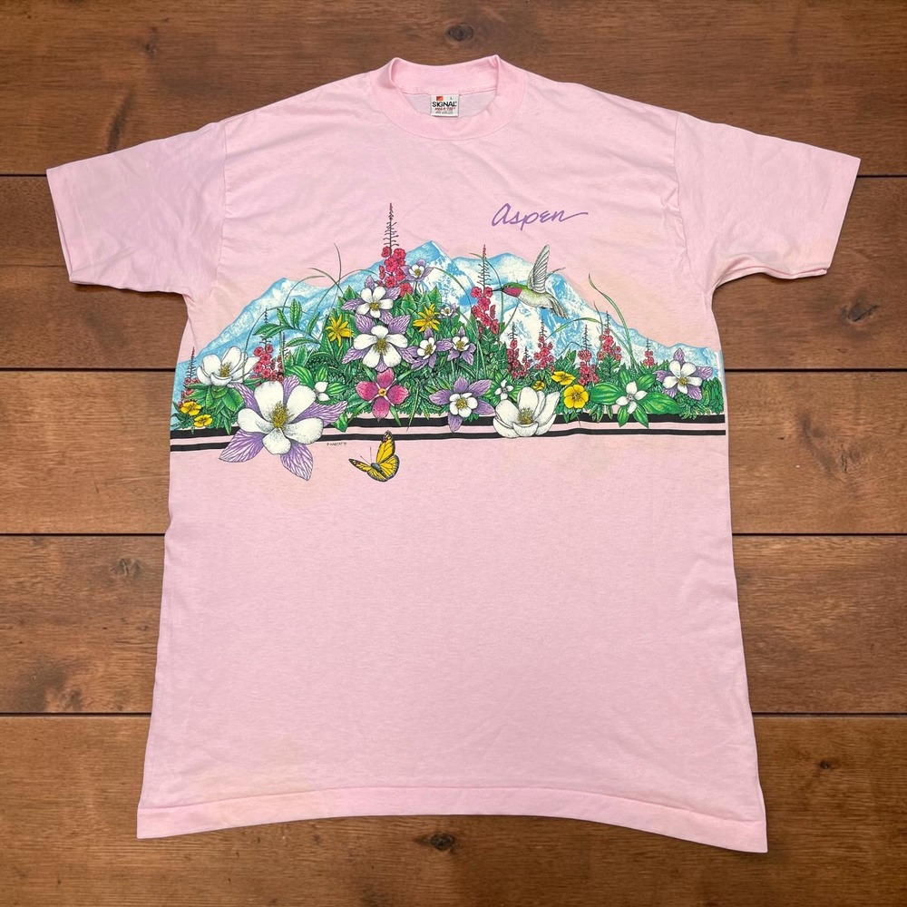 Vintage 1991 Aspen Colorado T-Shirt Single Stitch Signal Mega-Tee‎ Mens (L) USA